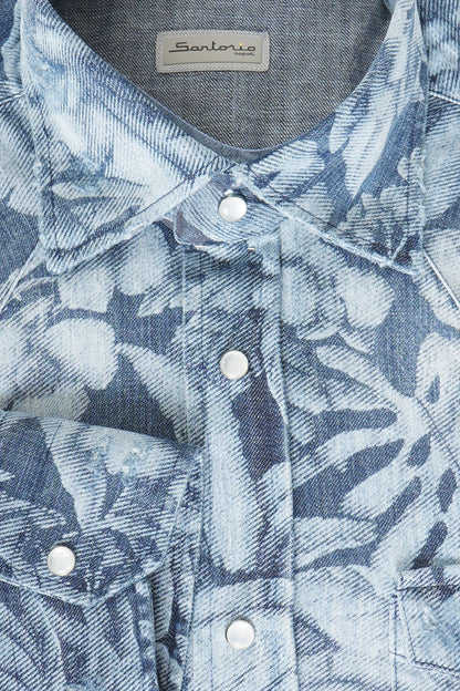 Sartorio Floral Denim Snap Button Cotton Overshirt