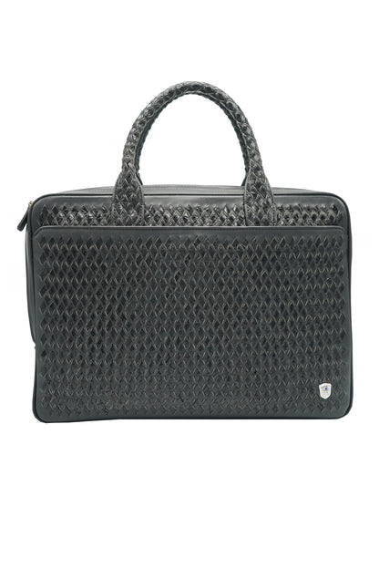 Tardini Woven Full-Grain Calfskin-Alligator Leather Briefcase Bag