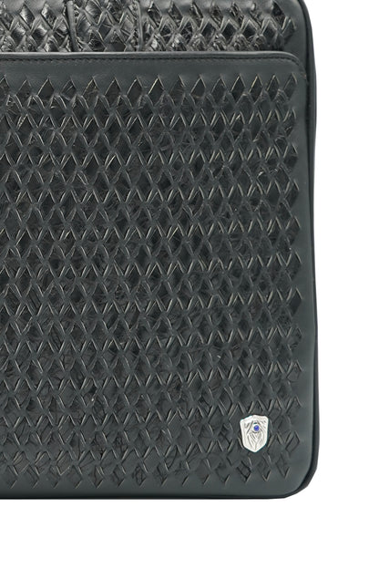 Tardini Woven Full-Grain Calfskin-Alligator Leather Briefcase Bag