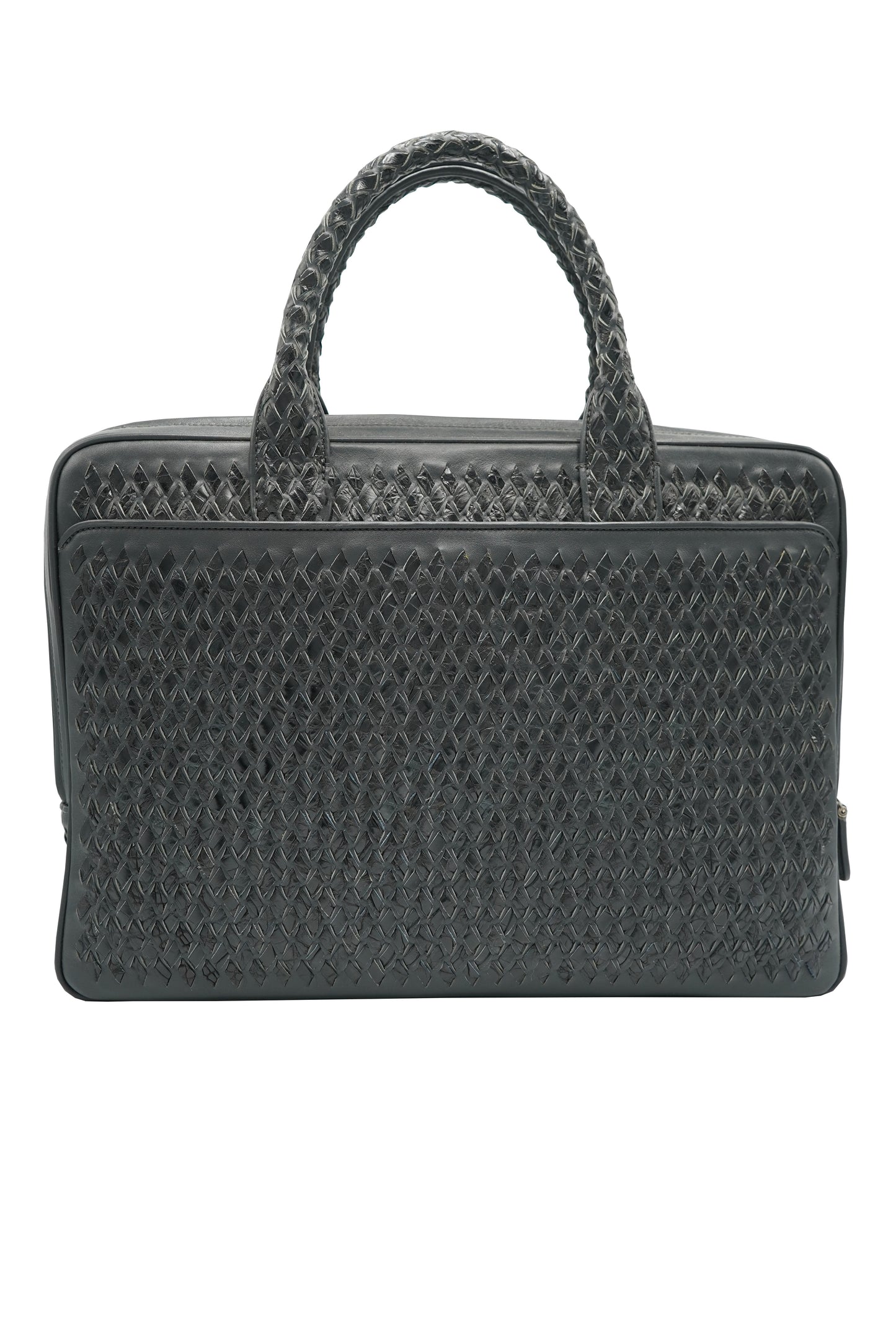 Tardini Woven Full-Grain Calfskin-Alligator Leather Briefcase Bag