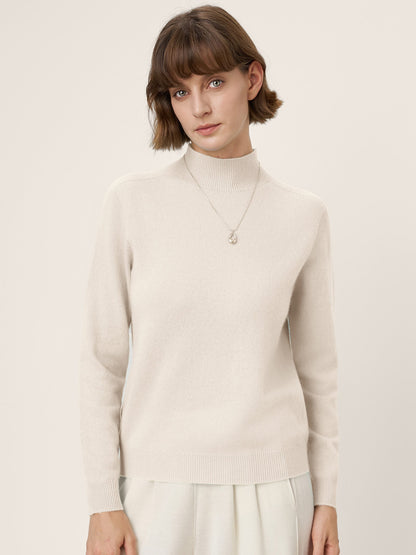 Premium Cashmere Blend Hand-Finished Seamless Mock Neck Ribbed Sweater RHEA