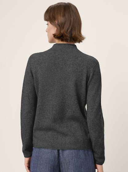 Premium Cashmere Blend Hand-Finished Seamless Mock Neck Lettuce Edge Sweater ZELIE