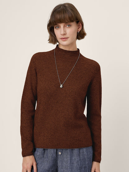 Premium Cashmere Blend Hand-Finished Seamless Mock Neck Lettuce Edge Sweater ZELIE