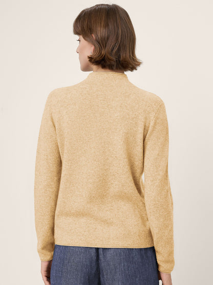 Premium Cashmere Blend Hand-Finished Seamless Mock Neck Lettuce Edge Sweater ZELIE