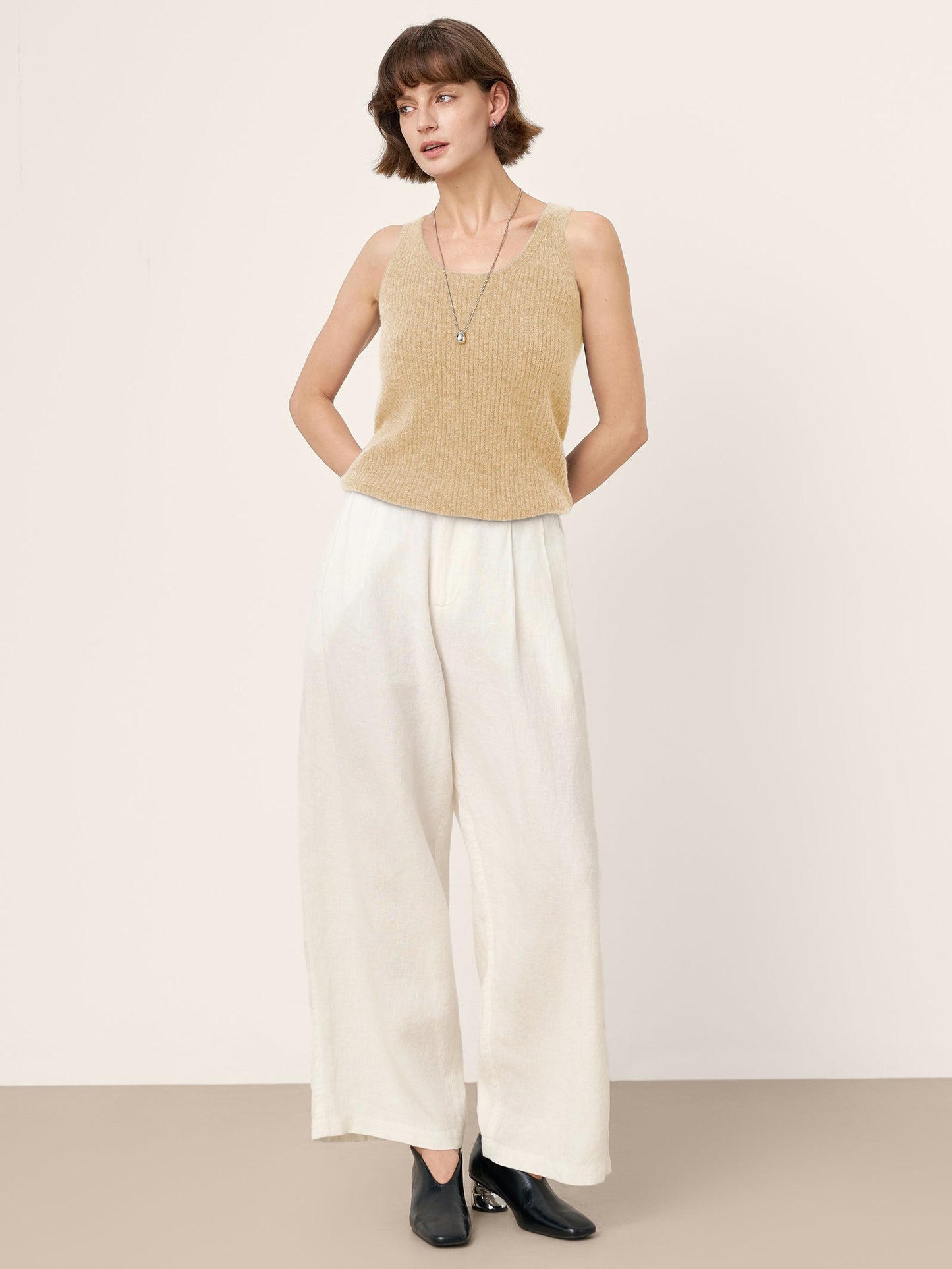 100% Mongolian Cashmere Versatile Crew Neck Tank Top VIVIANA