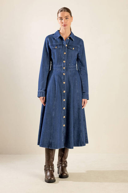 DRIFTING THOUGHTS DENIM MIDI DRESS