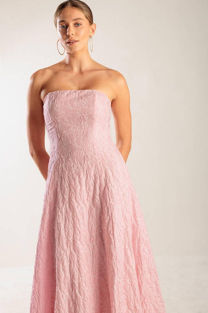 ROLL WITH IT PINK WOVEN MIDI DRESS