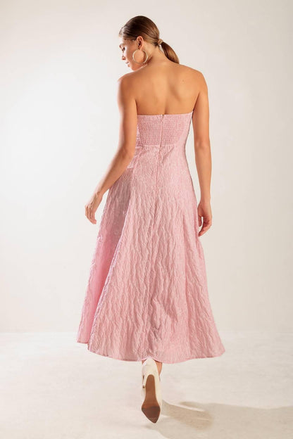 ROLL WITH IT PINK WOVEN MIDI DRESS