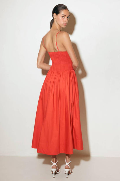 MOVE WITH INTENTION RED WOVEN MIDI DRESS