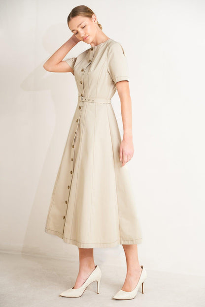 COMMAND THE ROOM WOVEN MIDI DRESS