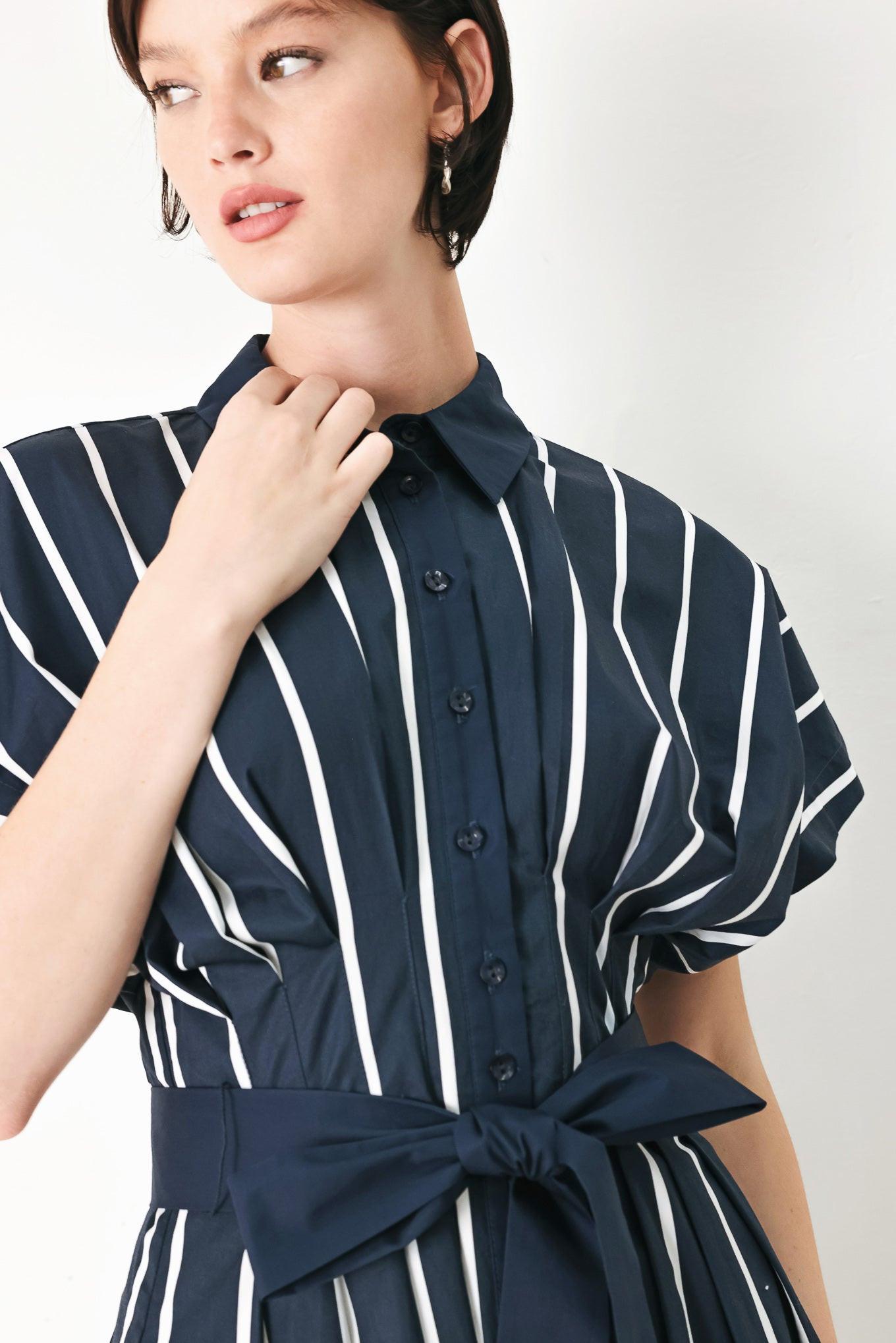 [PREORDER] PINSTRIPE STORY WOVEN MIDI DRESS