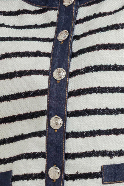 BONJOUR STRIPE WOVEN CROP JACKET