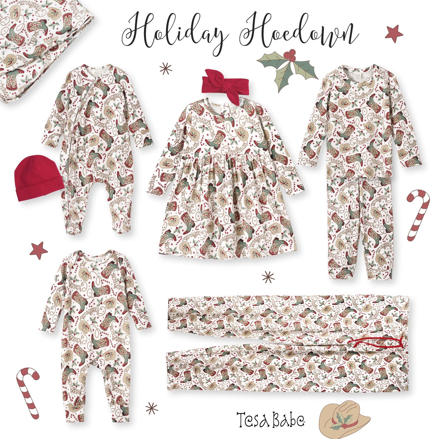Western Christmas Baby Bamboo Zipper Romper - Cowboy Holiday