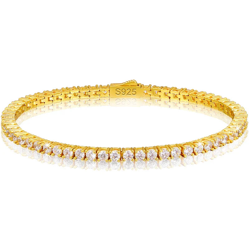 Gold Tennis Bracelet 3mm, 925 Silver, VVS Moissanite