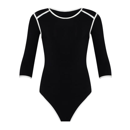 The Girl 3/4 Sleeve Active Bodysuit In Black | Lenzing™ Viscose Stretch Fit