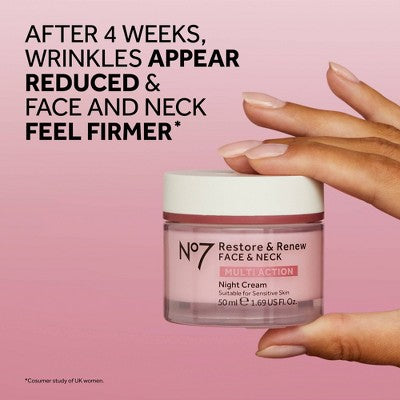 No7 Restore & Renew Multi Action Face & Neck Night Cream 1.69 fl oz - Imperfect Box