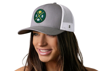 Green Bay Trucker Hat  |  Gray-White GB Cheese X Football Snapback