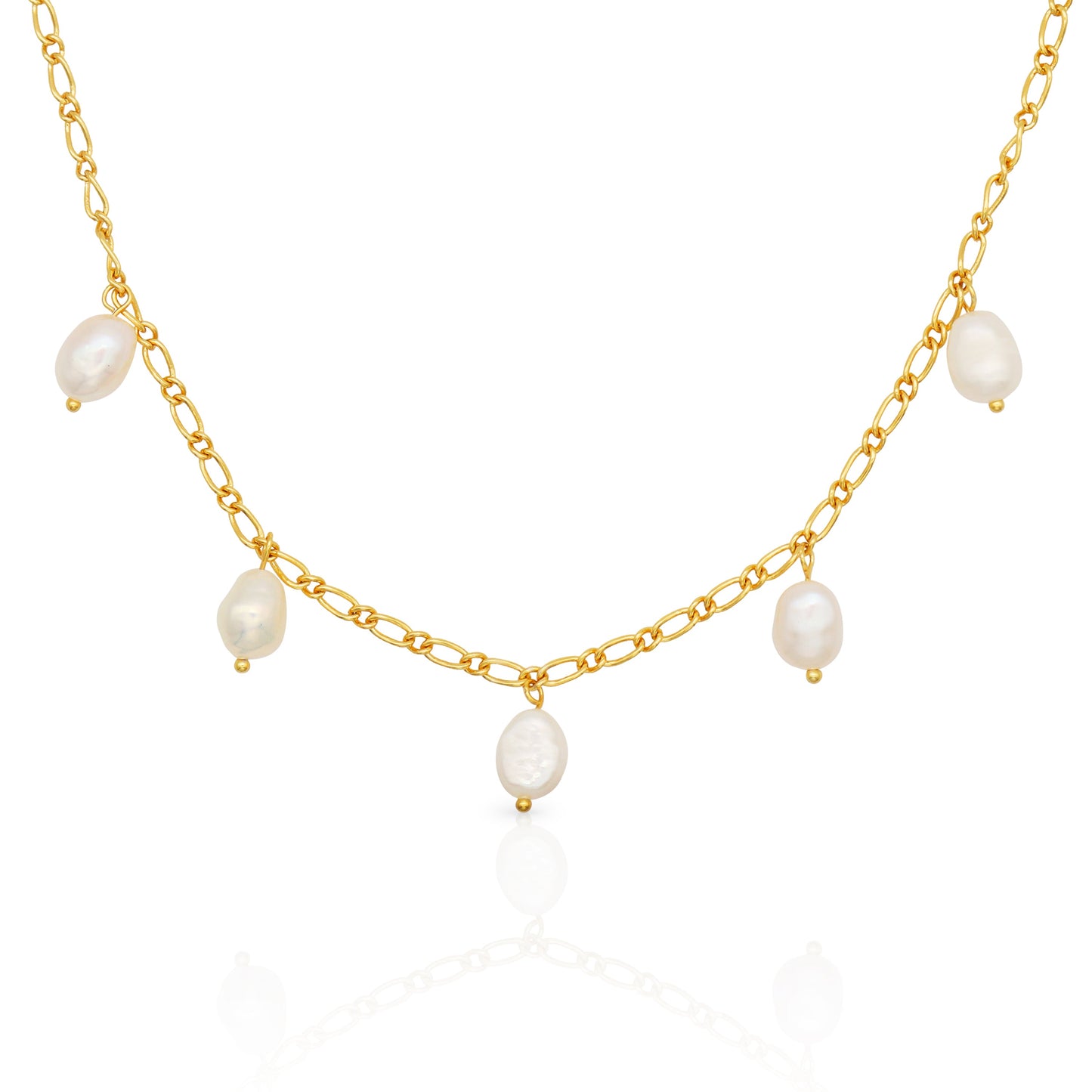 Pearl Charm Necklace, 18K Gold Plated