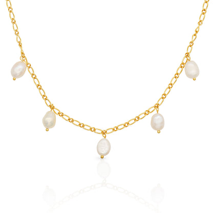 Pearl Charm Necklace, 18K Gold Plated