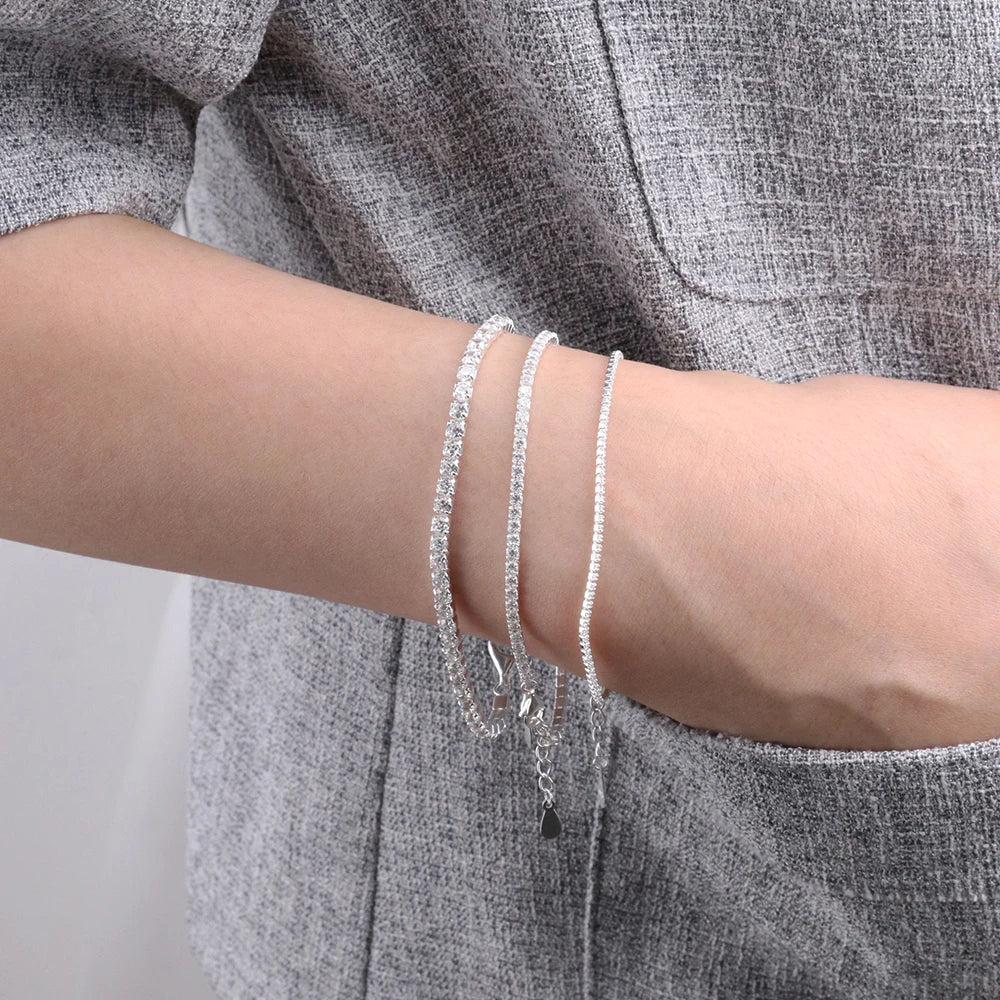 Tennis Bracelet, 18k White Gold Plated on Recycled Silver