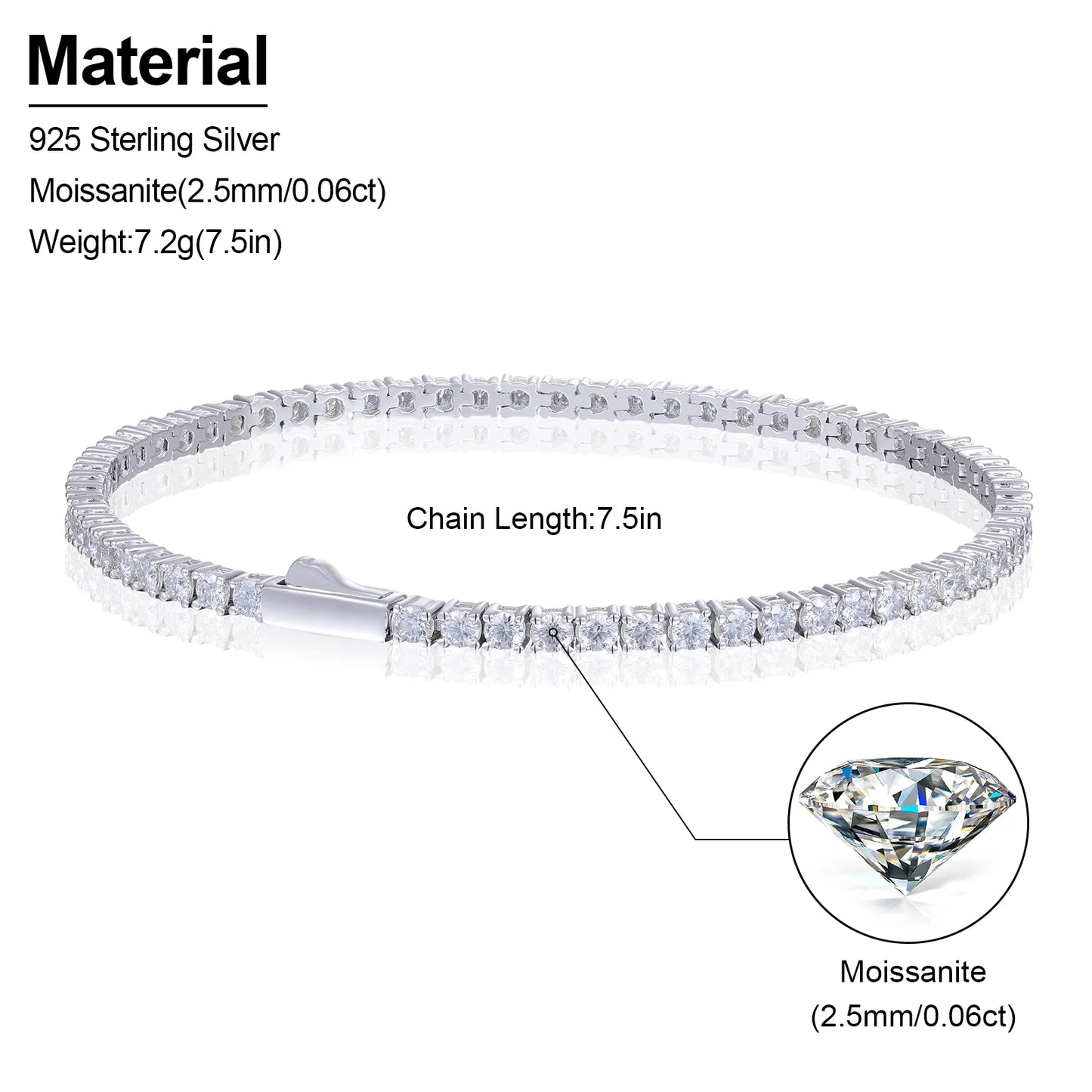 Lévêque Tennis Bracelet 2mm – 925 Sterling Silver & VVS Moissanite
