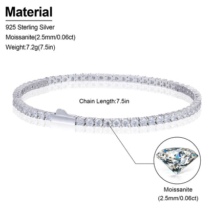 Lévêque Tennis Bracelet 2mm – 925 Sterling Silver & VVS Moissanite