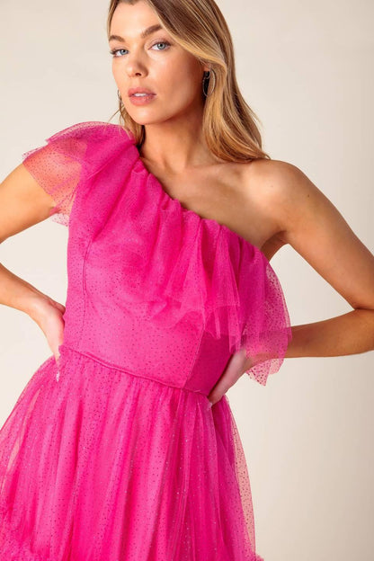 SOME FRESH AIR FUCHSIA TULLE MIDI DRESS