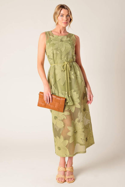 IN MY FREE TIME WOVEN LACE MIDI DRESS