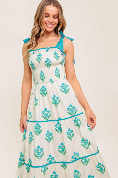 MIDNIGHT BOTANICA WOVEN MIDI DRESS