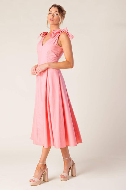 ON THE RIGHT TRACK PEACH WOVEN MIDI DRESS