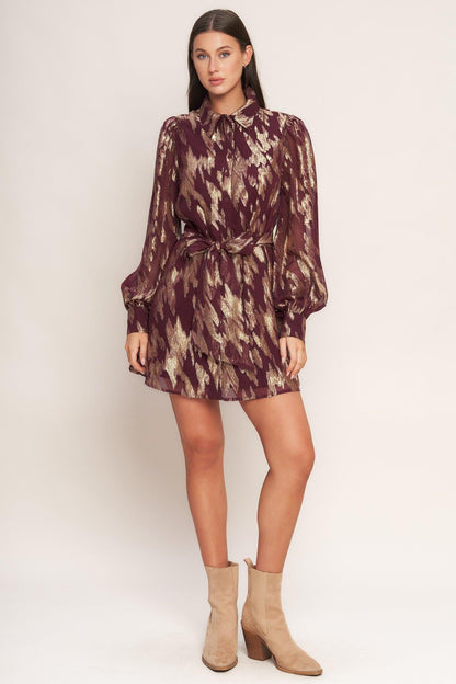 METALLIC MUSE WOVEN MINI DRESS