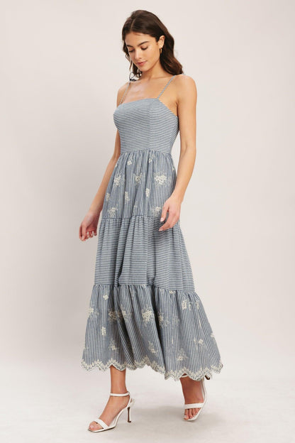 SALT AIR STRIPE WOVEN MIDI DRESS