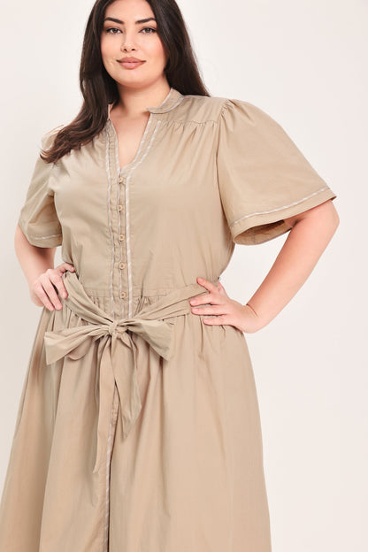 EVERGREEN ROMANCE WOVEN MIDI DRESS