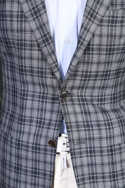 Kiton Plaid Wool-Silk-Linen Sport Jacket