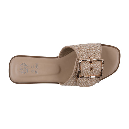 Women's Indie Tan Woven Buckle Flat Sandals