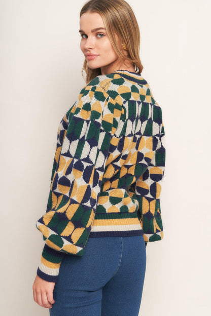 CHEER YOU ON JACQUARD SWEATER TOP