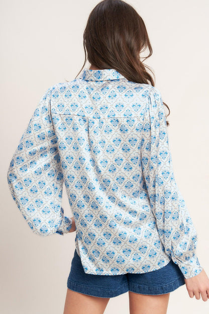MOROCCAN MUSE BLUE WOVEN TOP