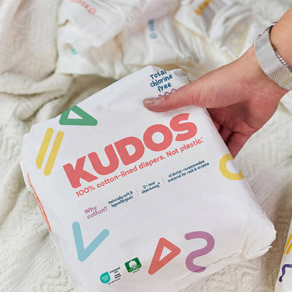 Diaper Box & Wipes Bundle | 100% Cotton Liner, TCF Diapers Size 1-6 | Kudos