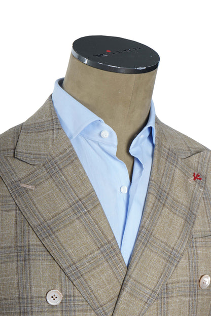 Isaia Double Breasted Double Windowpane Wool-Silk-Linen Suit