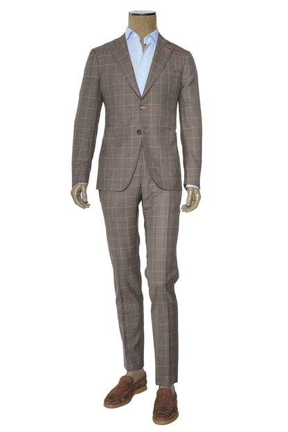 Isaia Windowpane Box Check Wool-Silk Suit