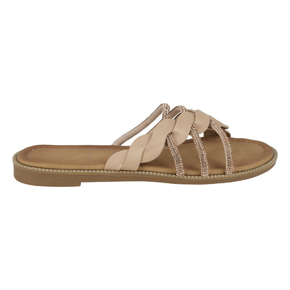 Jolie Nude Strappy Embellished Flat Sandals