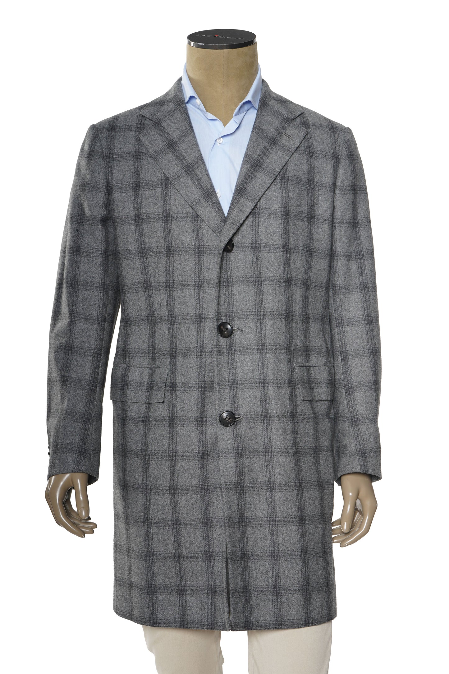 Kiton Windowpane Wool Button Down Overcoat