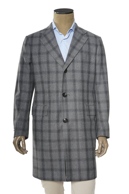 Kiton Windowpane Wool Button Down Overcoat