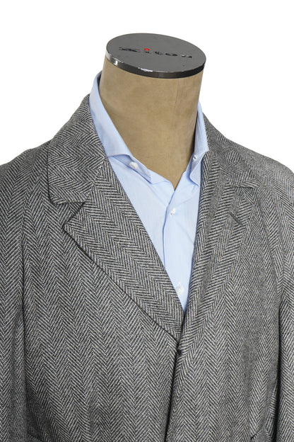 Kiton Herringbone Button Down Overcoat