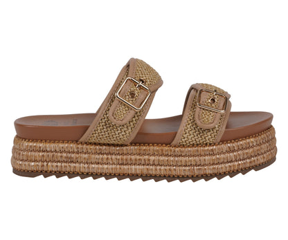Lorena Natural Woven Double Band Slide Platform Sandals