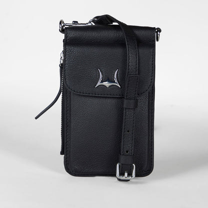 Loyal West SHELL PHONE BAG IN CALF LEATHER -BLACK