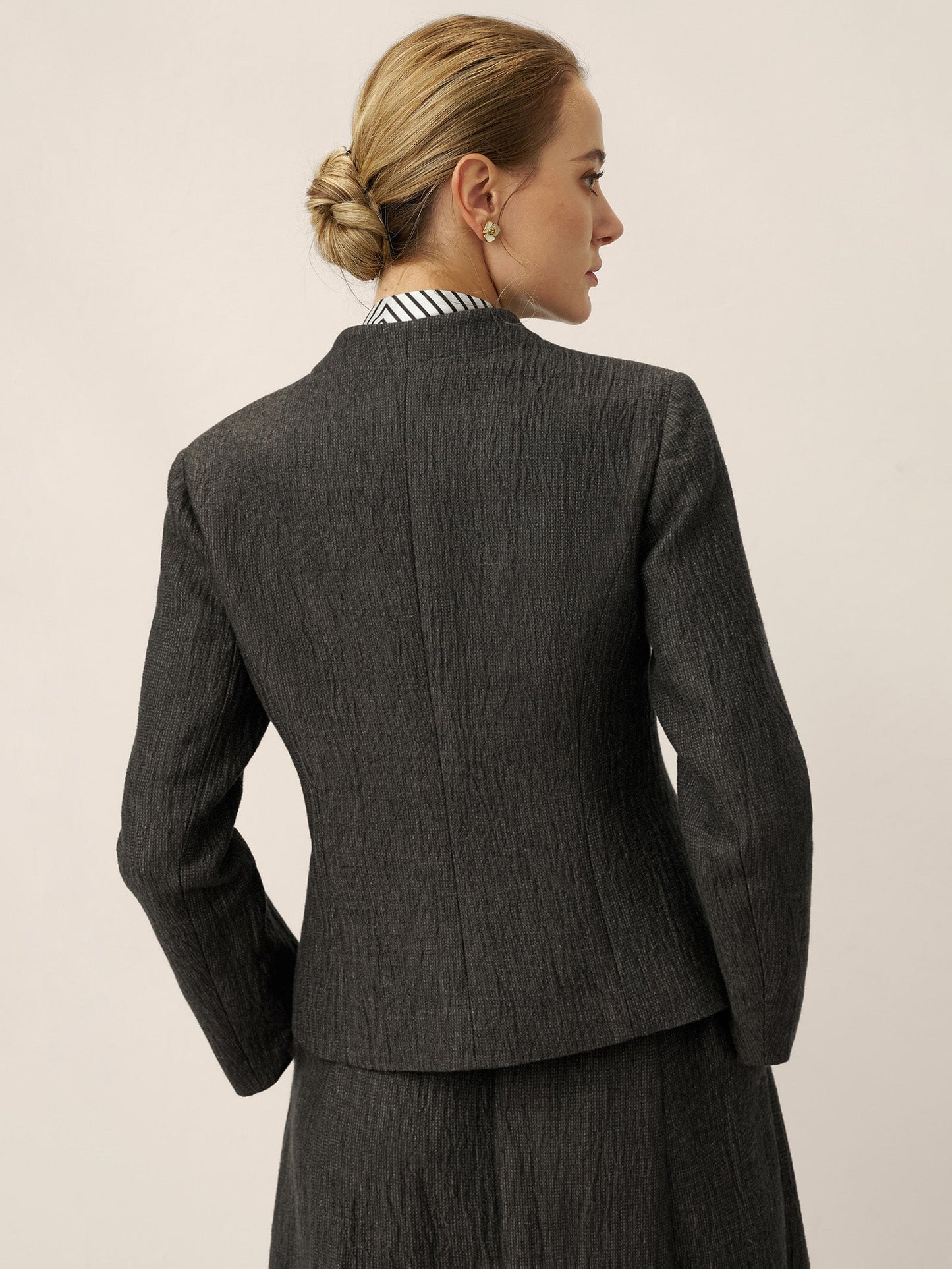 Linen Mandarin Collar Button-Up Shirt Jacket KIMBERLY