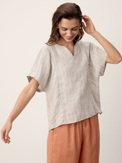 Linen Split-Neck Drop-Shoulder Top KIERA