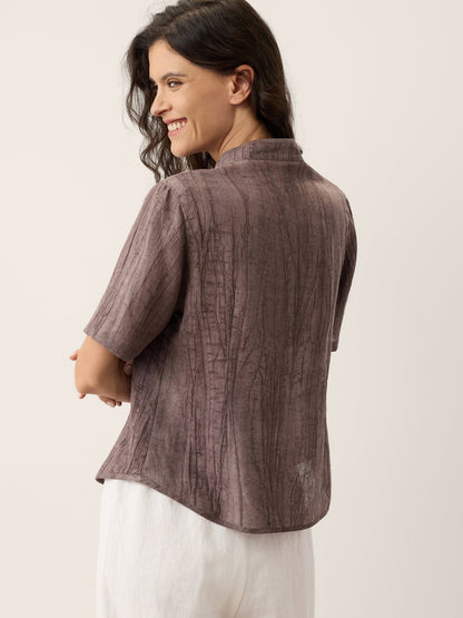 Linen Textured Stand Collar Shirt Jacket PHILIPPA