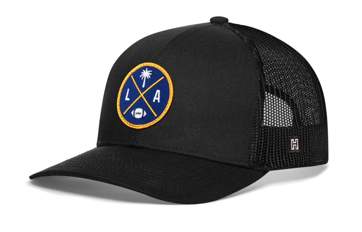 Los Angeles Trucker Hat  |  Black LA X Football Snapback